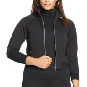 Lauren Ralph Lauren Black Viscose Blend Zip Lightweight Ribbed Jacket Size M